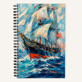 Cuaderno Arte impresionista de barco de vela vibrante en el