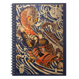 Cuaderno Arte japonés vintage luchando contra una salamandr
