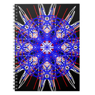 Cuaderno arte kaleidoscope mandala azul rojo negro