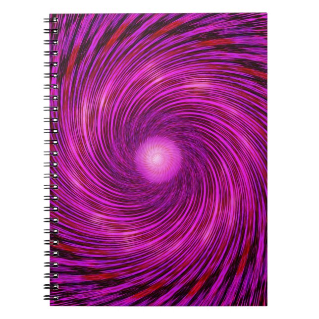 Cuaderno Arte Kaleidoscopio de ola espiral negra rosa (Frente)