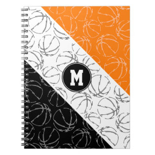 Cuaderno arte lineal de baloncesto sobre naranja intenso ne