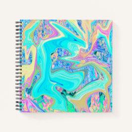 Cuaderno Arte líquido azul acuático retro en hortensias abs