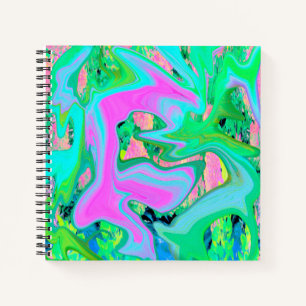 Cuaderno Arte líquido rosa y azul claro retro en Hydrangea