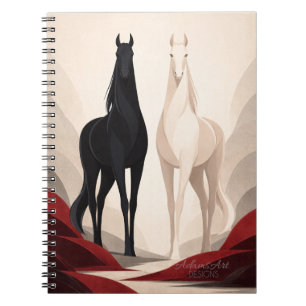 Cuaderno Arte minimalista de caballos negros y blancos eleg