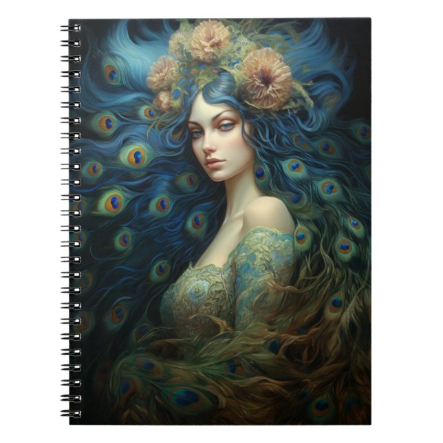 Cuaderno Arte moderno con plumas de mujer y pavo real (Frente)