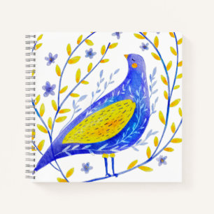Cuaderno Arte moderno de aves azules y amarillas en acuarel