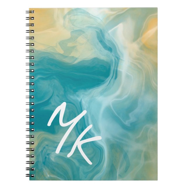 Cuaderno Arte Monogramado Sandy Brown Ocean Blue Fluid (Frente)