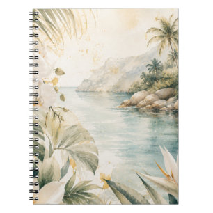 Cuaderno Arte mural acuarela tropical de lujo costero