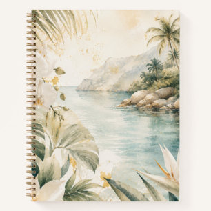 Cuaderno Arte mural acuarela tropical de lujo costero