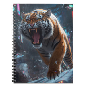 Cuaderno Arte mural rugido de tigre cibernético