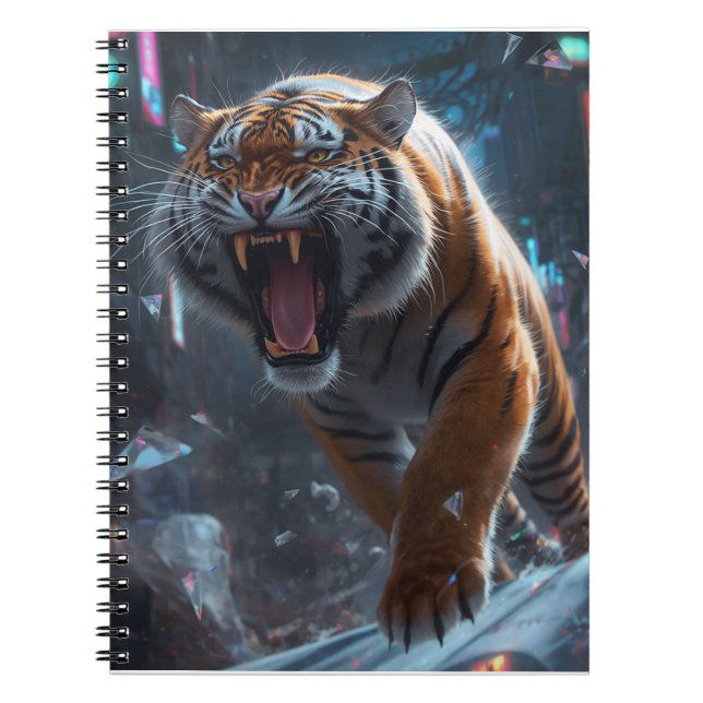 Cuaderno Arte mural rugido de tigre cibernético (Frente)