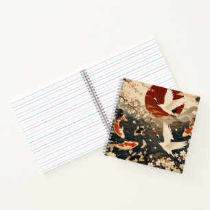 Cuaderno Arte personalizado elegante de koi y grulla japone