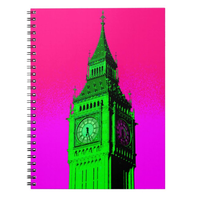 Cuaderno Arte pop Big Ben Londres Viaje verde rosa (Frente)