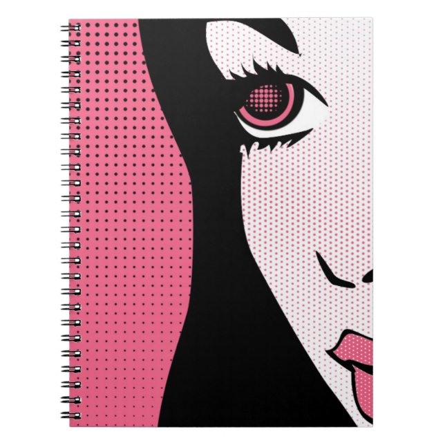 Cuaderno Arte Pop de Cómic Moderno de la Cara de una Mujer (Frente)