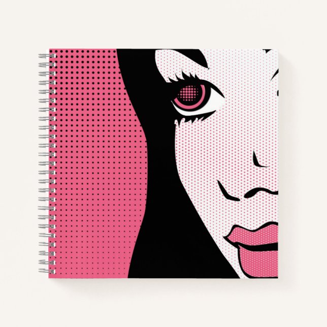 Cuaderno Arte Pop de Cómic Moderno de la Cara de una Mujer (Anverso)