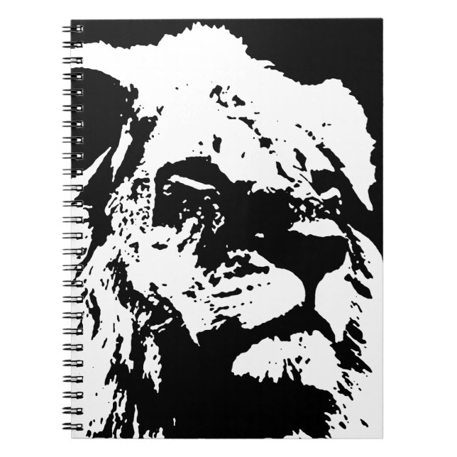 Cuaderno Arte pop de león blanco y negro (Frente)