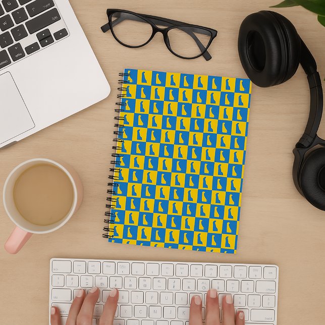 Cuaderno Arte Pop Delaware Patrón Azul Dorado (A notebook with a blue and yellow gold pattern of Delaware.)