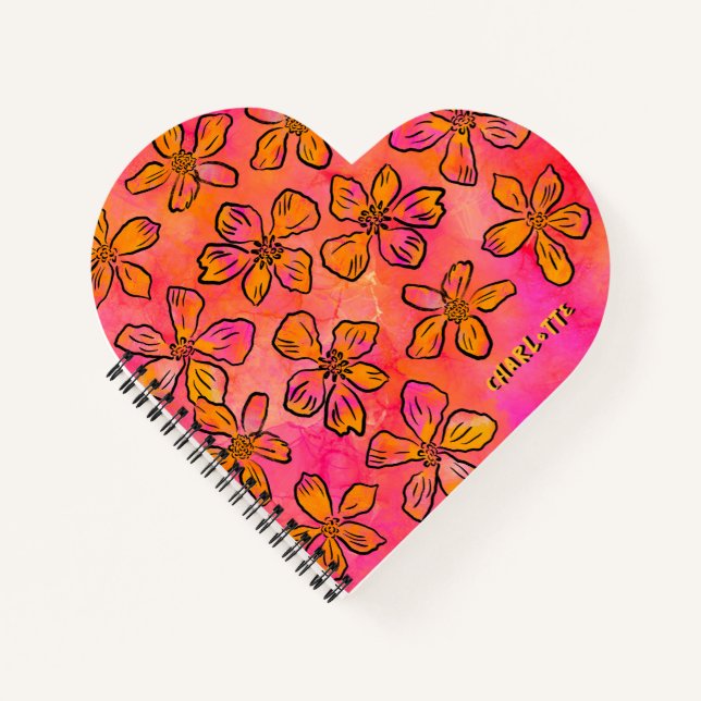 Cuaderno Arte Pop Floral Rosa Personalizado (Anverso)
