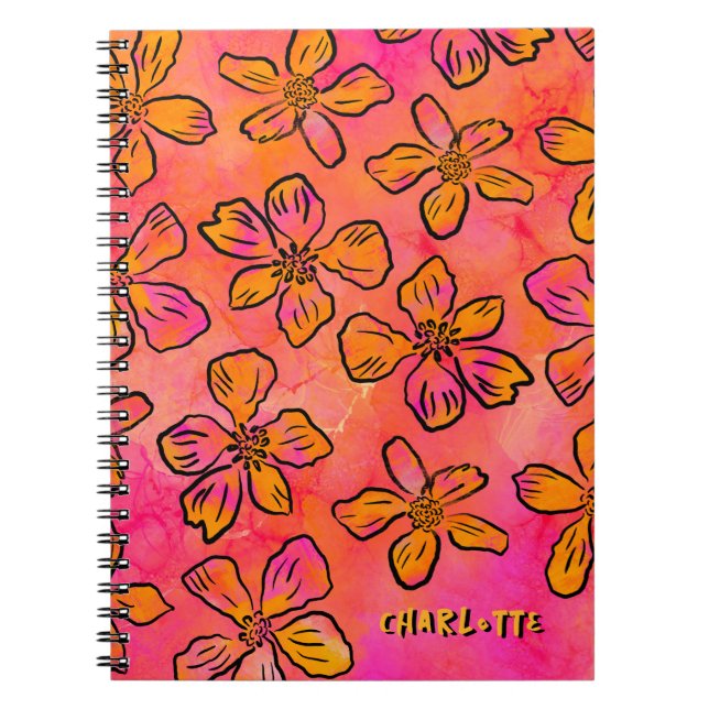 Cuaderno Arte Pop Floral Rosa Personalizado (Frente)