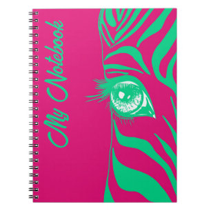 Cuaderno Arte pop neón con patrón de cebra Glam 