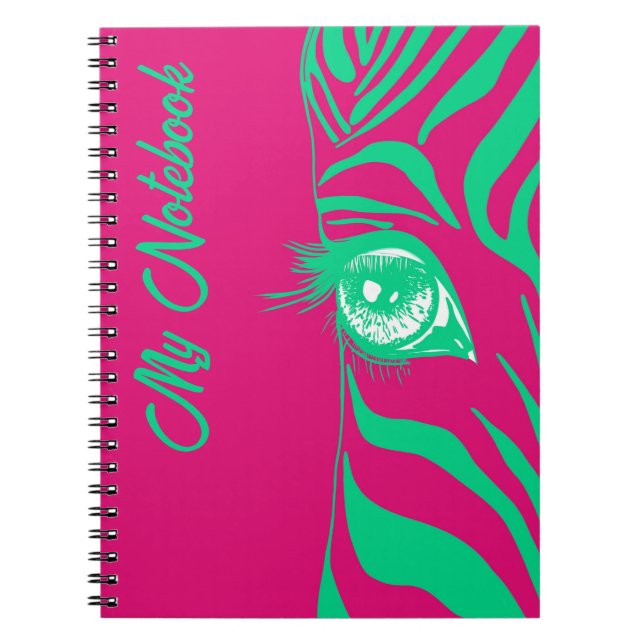 Cuaderno Arte pop neón con patrón de cebra Glam  (Frente)