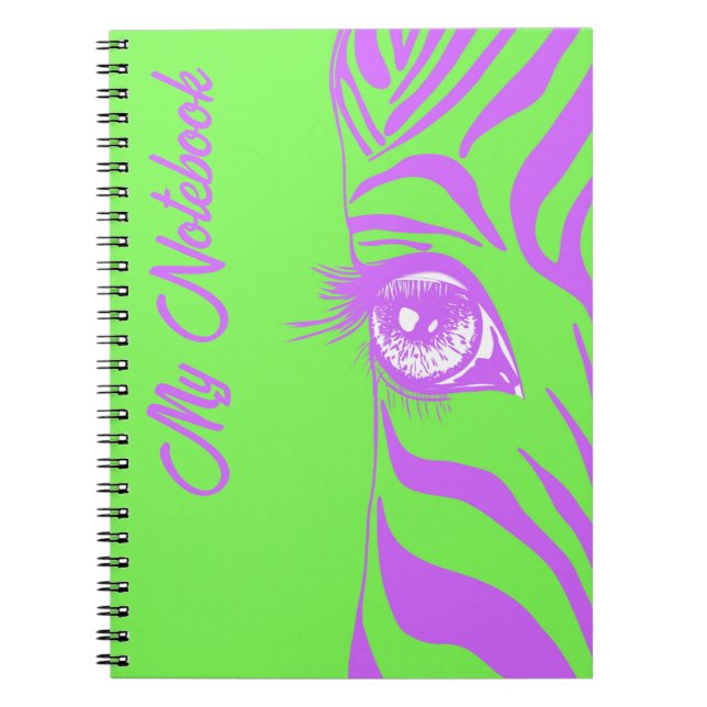 Cuaderno Arte pop neón con patrón de cebra Glam  (Frente)