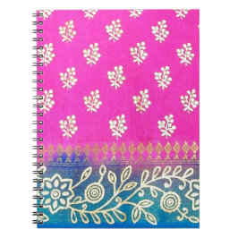 Cuaderno Arte rosado de la sari del azul y del oro