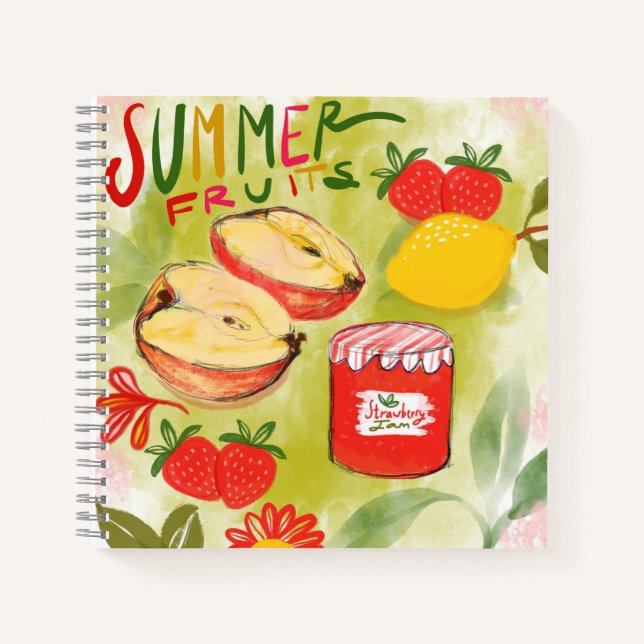 Cuaderno Arte ruso de frutas de verano de manzana y fresa (Anverso)
