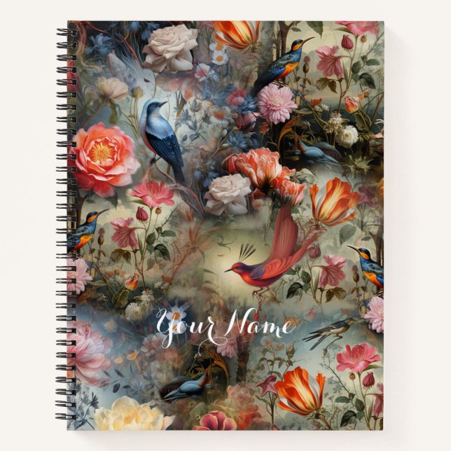 Cuaderno Arte surrealista con flores y aves (Anverso)