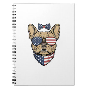 Cuaderno Arte vectorial de Bulldog Francés Patriótico Vinta