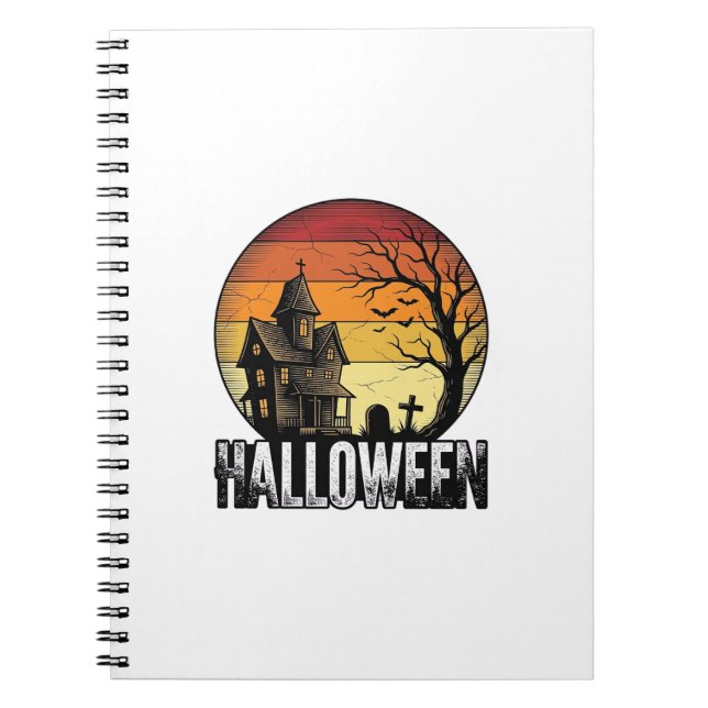 Cuaderno Arte vectorial de puesta de sol de casa embrujada  (Frente)