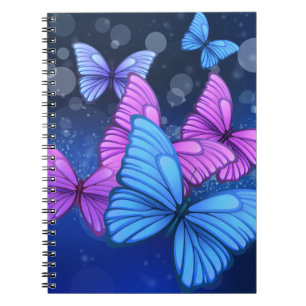 Cuaderno Arte vibrante de mariposa azul y rosa