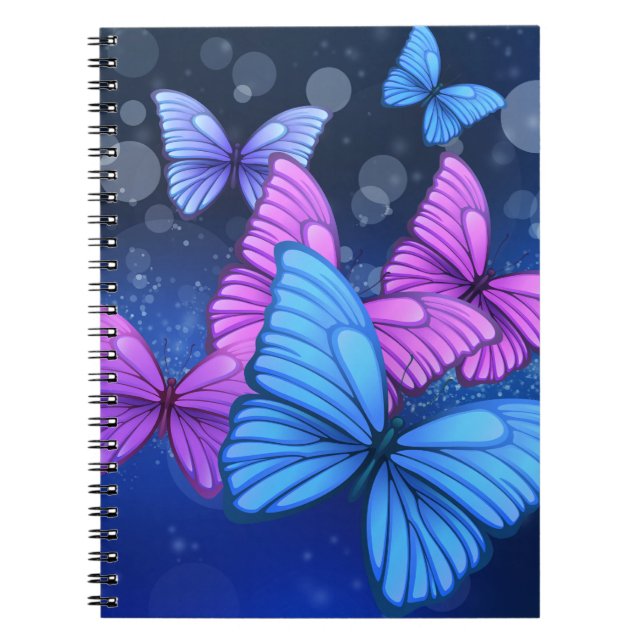 Cuaderno Arte vibrante de mariposa azul y rosa (Frente)