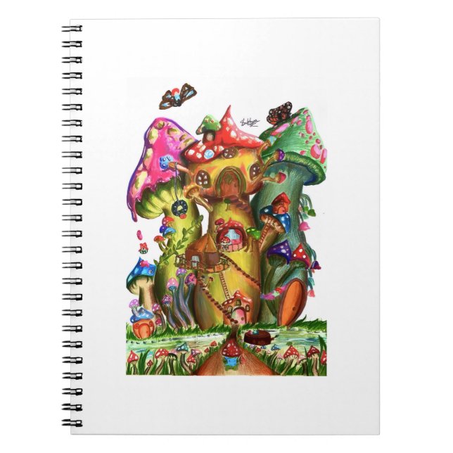 Cuaderno Artes de fantasía de la aldea de hongos caprichoso (Frente)