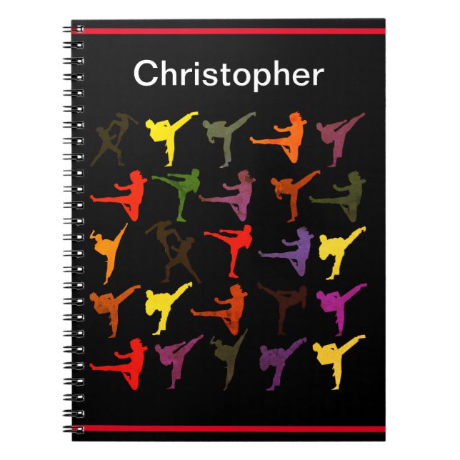 Cuaderno Artes marciales patadas niños de karate negro simp (Frente)