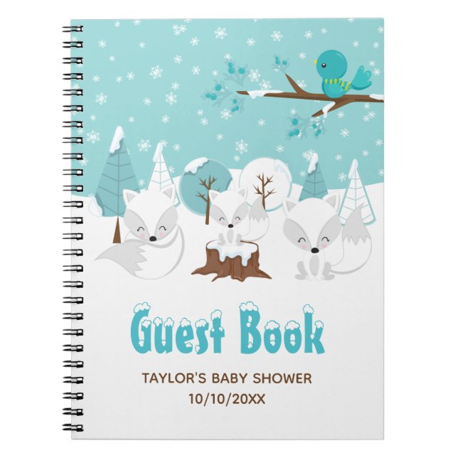 Cuaderno Ártico Fox Winter Baby Shower Guest Book (Frente)