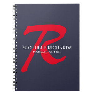 Cuaderno Artista de maquillaje azul y rojo Monograma