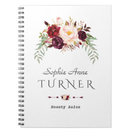 Cuaderno Artista de maquillaje floral de color rosa burdeos