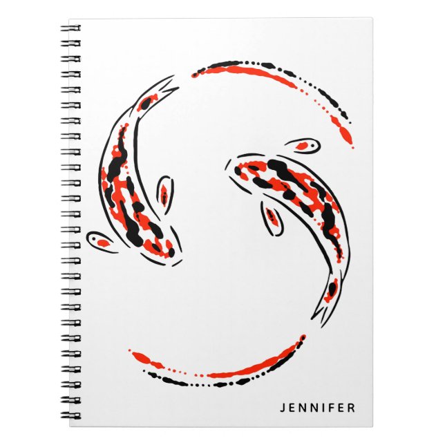 Cuaderno Artista de pescado Koi japonés negro y rojo (Frente)
