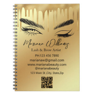 Cuaderno artista de pestañas y cejas código qr oro pequeña 