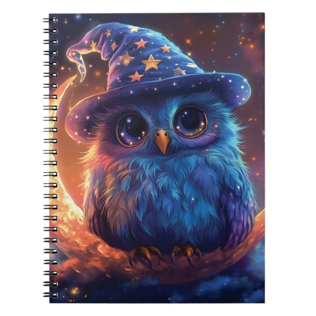 Cuaderno Asistente de búho en la luna: arte de fantasía mág (Frente)