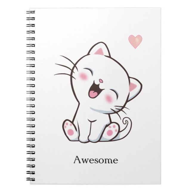 Cuaderno Asombroso gato gatito en blanco (Frente)