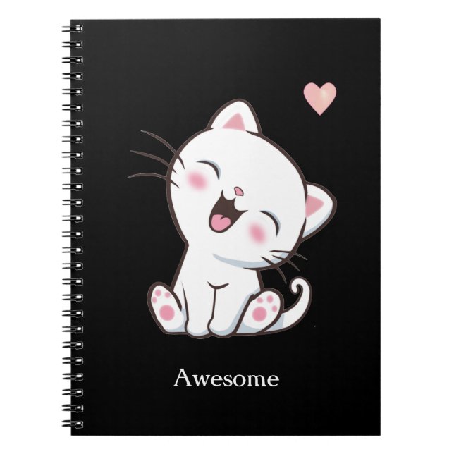 Cuaderno Asombroso gato gatito en negro (Frente)