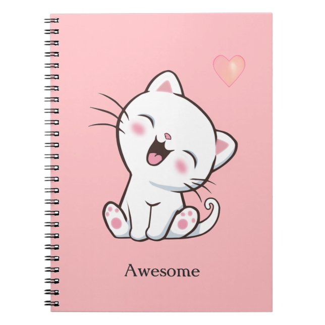 Cuaderno Asombroso gato gatito lindo en portátil rosa claro (Frente)