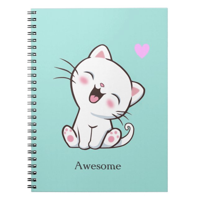 Cuaderno Asombroso gato gatito lindo en portátil Verde azul (Frente)