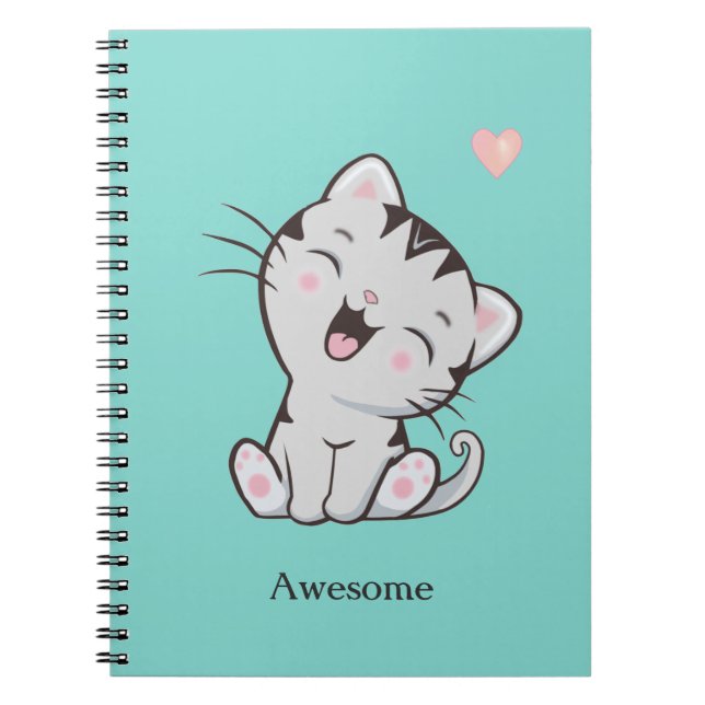 Cuaderno Asombroso gato Kitty con azul claro (Frente)