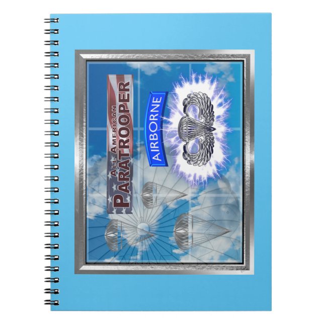 Cuaderno Asombroso paracaidista y bandera estadounidense (Frente)