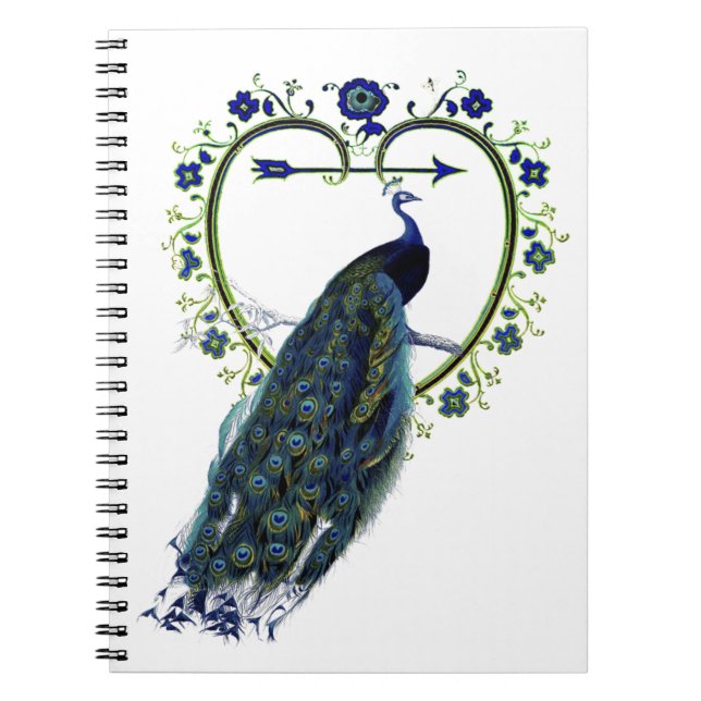 Cuaderno Asombroso pavo real y adornado marco floral cardía (Frente)