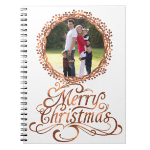 Cuaderno Aspecto de cobre Merry Christmas script & berry wr