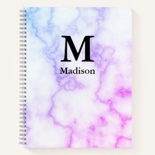 Cuaderno Aspecto de mármol azul y púrpura Nombre Inicial Mo